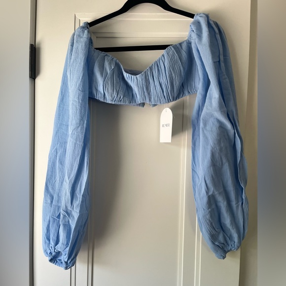 NWT $239 Revolve Rumer The Label Blue Linen Resortwear Camille Crop - S - Picture 6 of 8